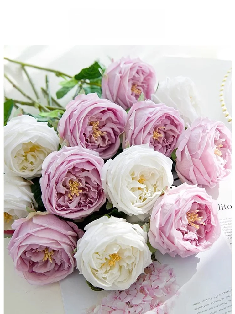 Flores Artificiales Austin Rose de Alta Calidad, Decoración para Sala de Estar, EKU pro, Flores de Seda Nórdicas para Decoración del Hogar