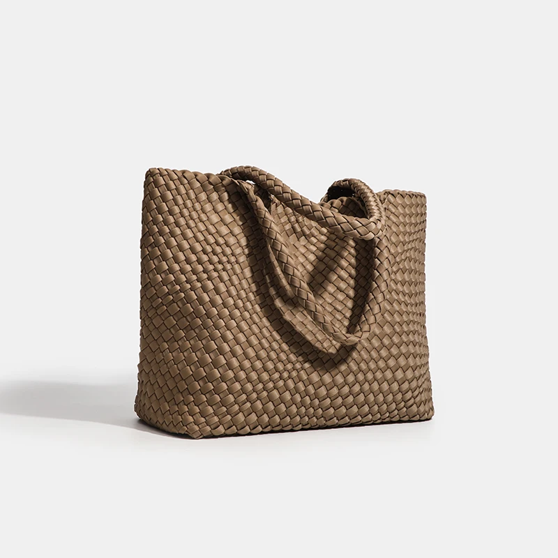 

Women Woven Neoprene Tote Bag Large Capacity Shoulder Bag Soft Beach Vacation Daily Shopping Office Handbag