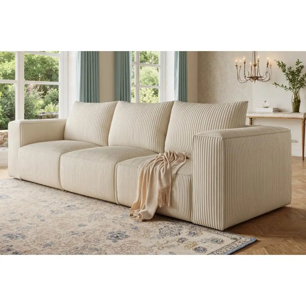 

Luxurious 3-Seat Cloud Sofa with Pillows, Corduroy Sectional, Ideal for Living Spaces, Offices, and Bedrooms, No Assembly Requir