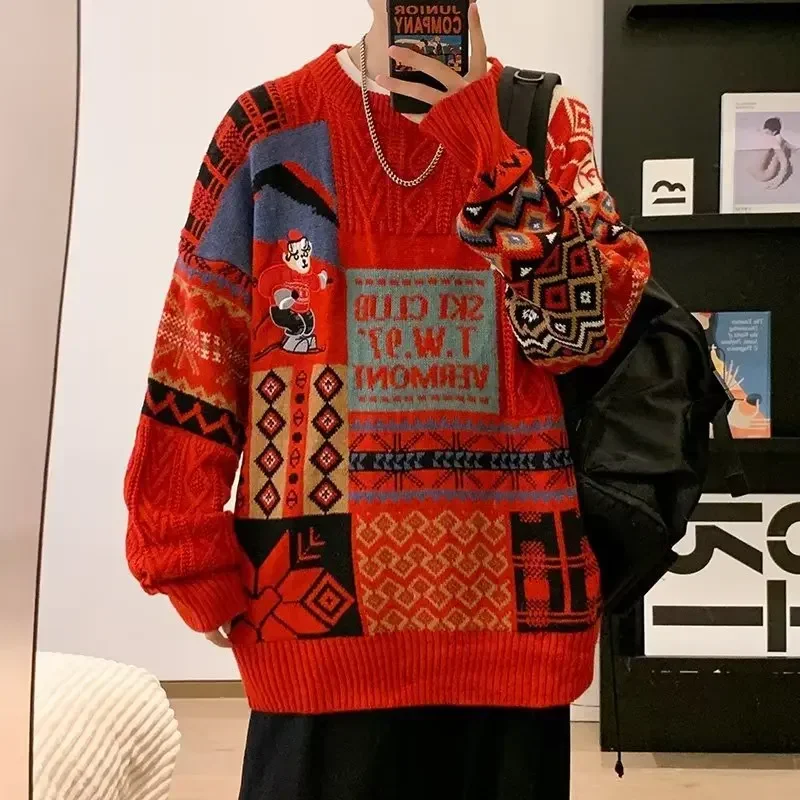 Autumn Winter Y2k Christmas Bear Sweater For Women Korean Couples Knit Loose Pullover Sweatshirts Streetwear Women