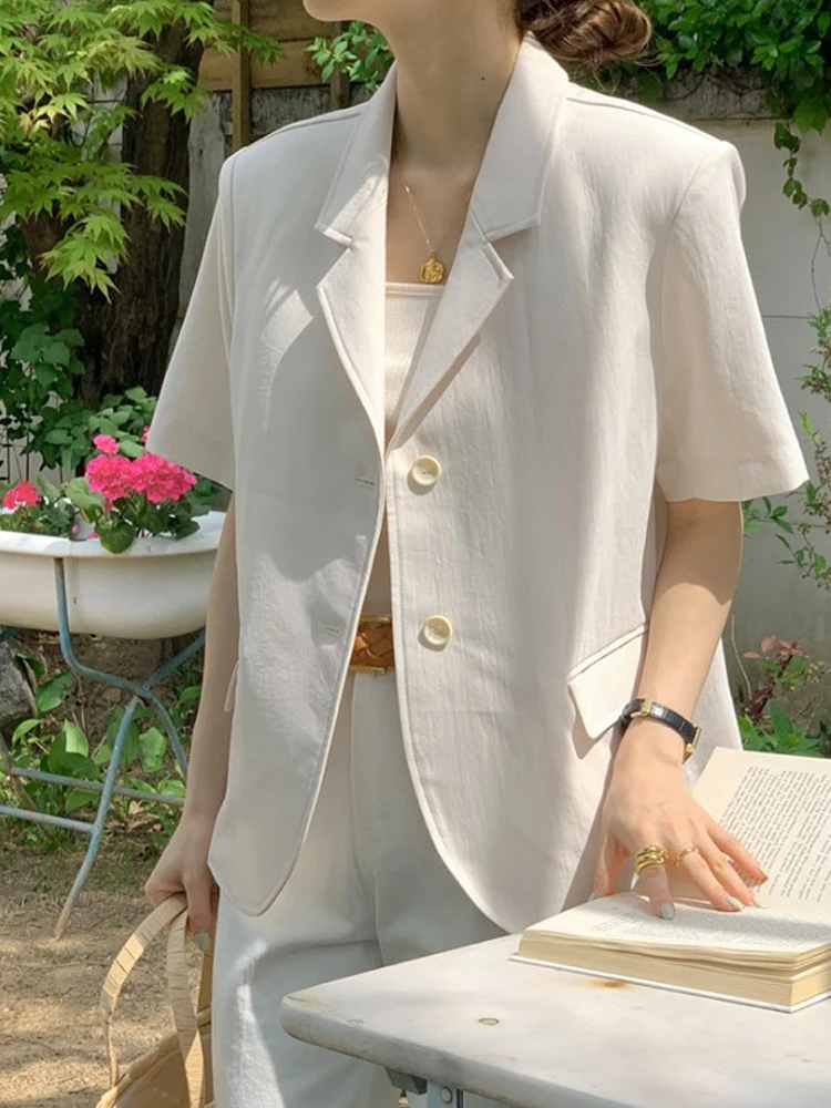 

White Suit Jaet Women Summer 2024 New Open Cardigan Design High-End Single Button Small Size Top Commute Sle Loose Fit