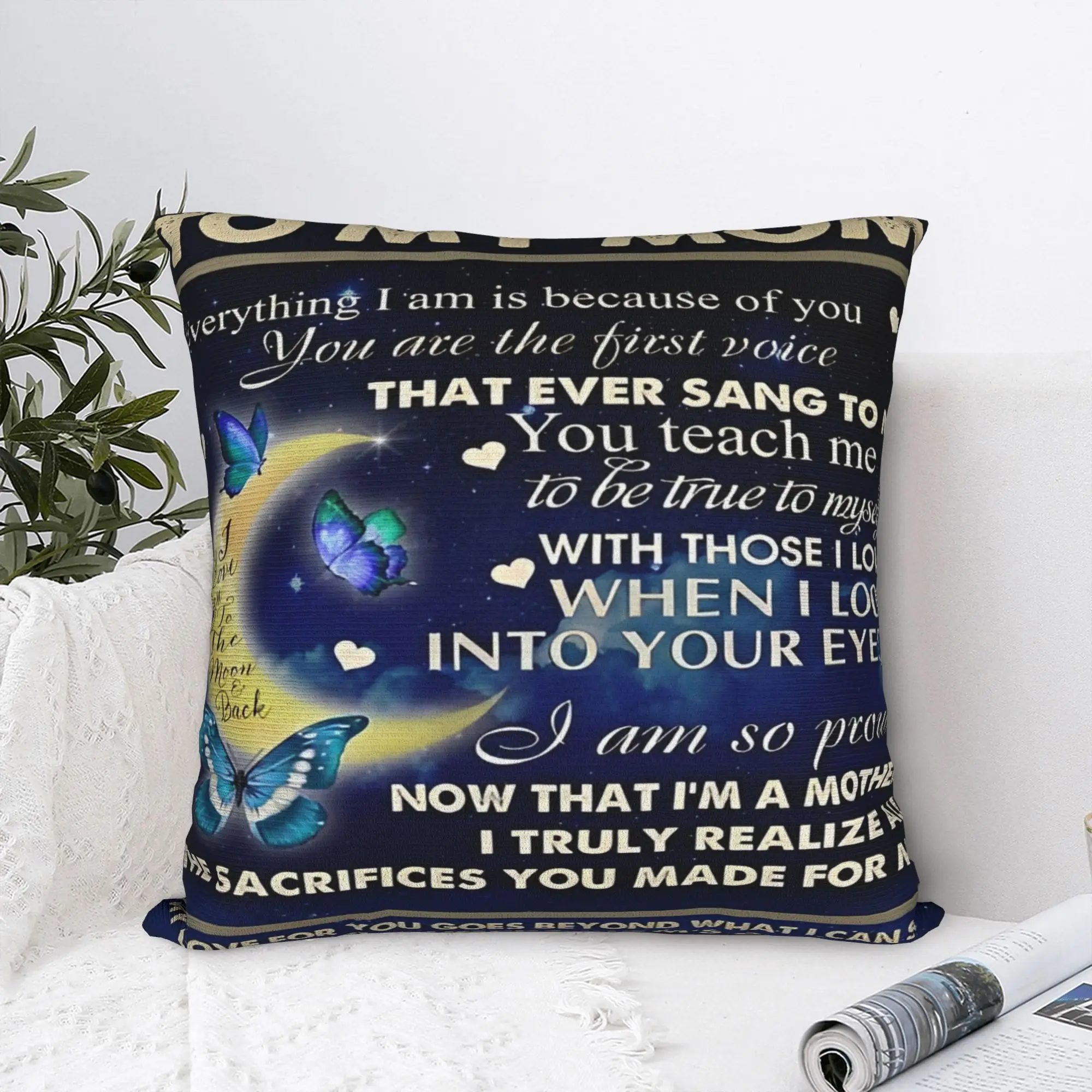 Mother's Day  Pillowcase Cushion Cover Decorative Letter From Daughter Throw Pillow Case Cover Living Room Square 45X45cm