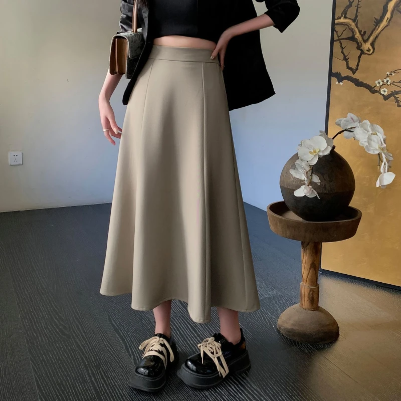 New Fashionable Versatile High Waist Suit Half Length Skirt for Women to Look Thin Medium Length Skirt Stylish A-line Skirt