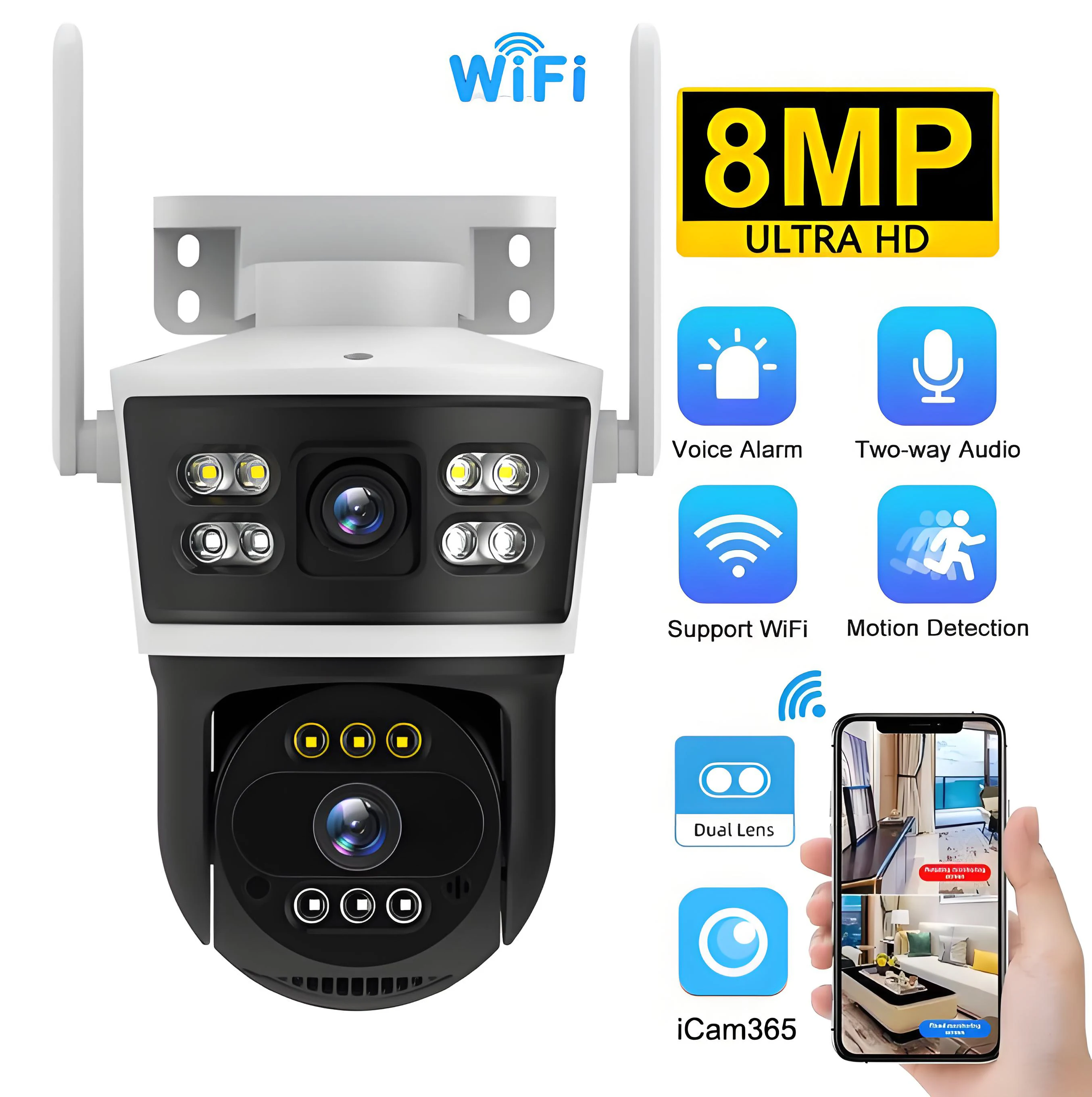 كاميرات مراقبة WiFi iCam365 8MP 4K IP كاميرا متحركة كشف الحركة للرؤية الليلية مراقبة الطفل المنزل الذكي مراقبة خارجية