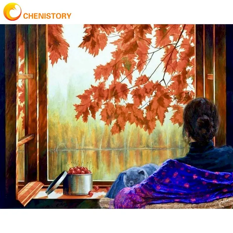 

CHENISTORY Coloring By Number Maple Leaf Scenery For Adults Picture By Numbers Woman Acrylic Paint On Canvas Diy Home Decor