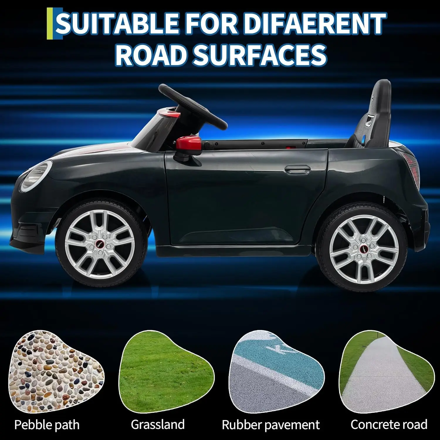 Carro de passeio de 12V para crianças com carro elétrico de controle remoto com luz LED musical, brinquedo de passeio para presente infantil, alimentado por bateria de 4,5Ah