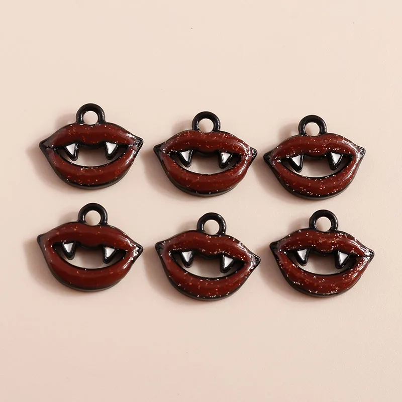 10pcs Cute Enamel Halloween Vampire Teeth Charms for Jewelry Making Earrings Pendants Necklaces DIY Bracelets Crafts Supplies