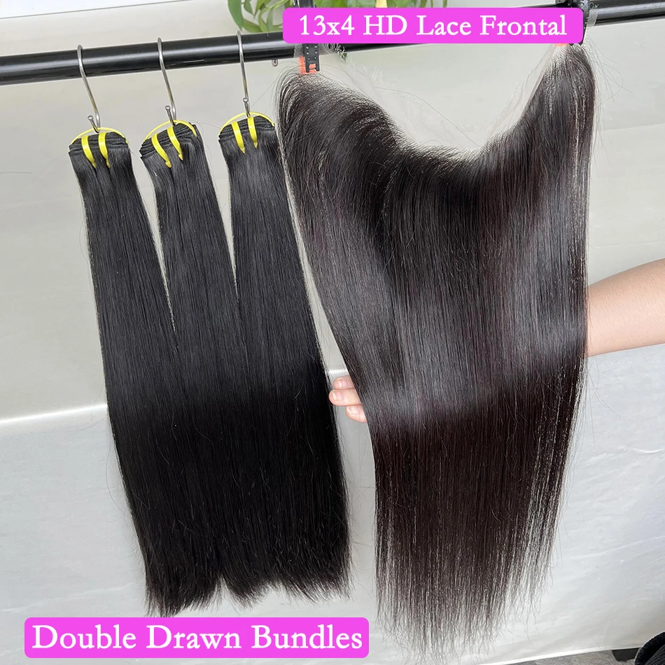 

Натуральные прямые волосы Double Drawn из 100% вьетнамских девственных волос с HD-фронтом 13x4, натуральный цвет, для наращивания.