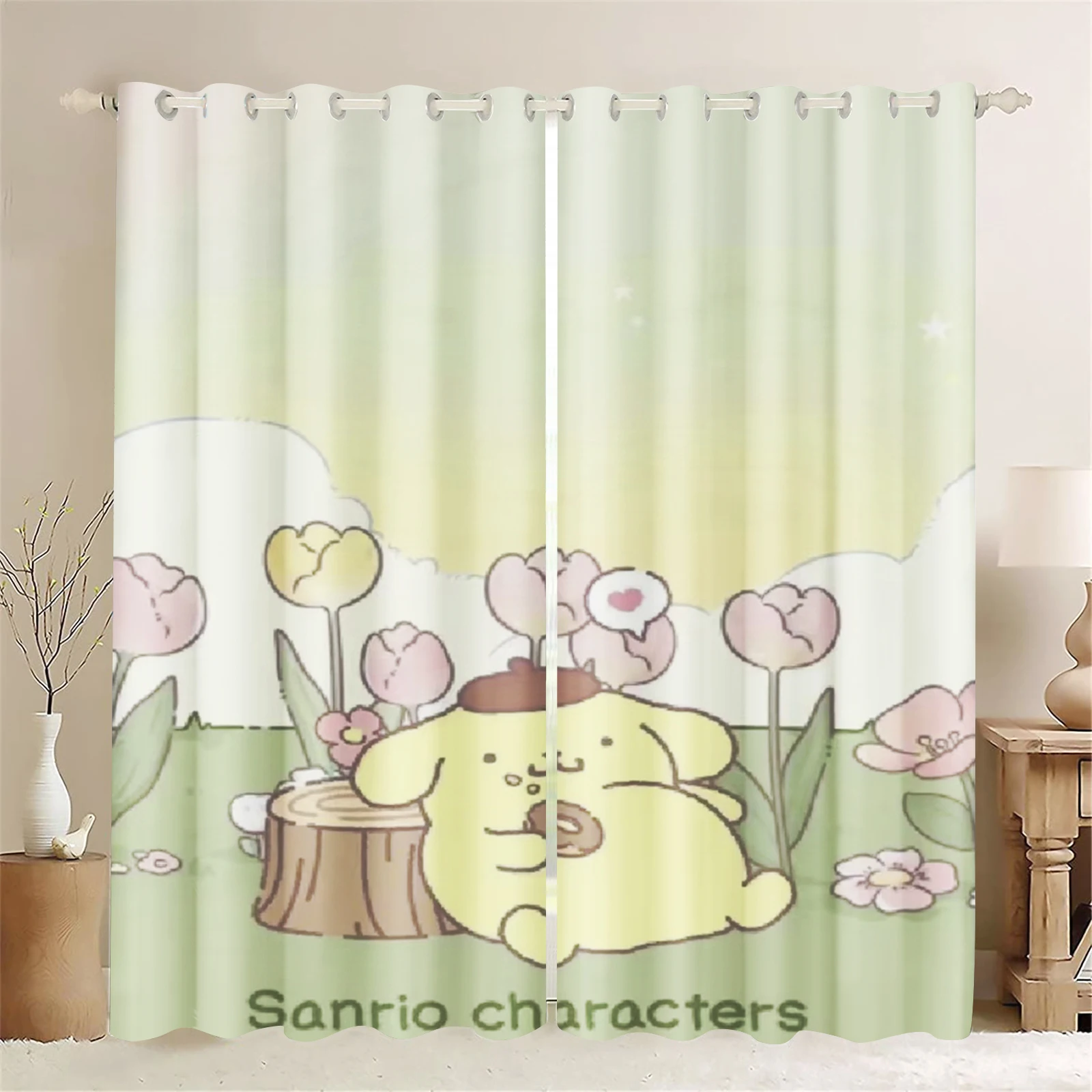 Pompompurin الكلب الكرتون ثلاثية الأبعاد طباعة نافذة ستائر التعتيم لطيف الوردي البوليستر لغرفة نوم الأطفال وغرفة المعيشة ديكور