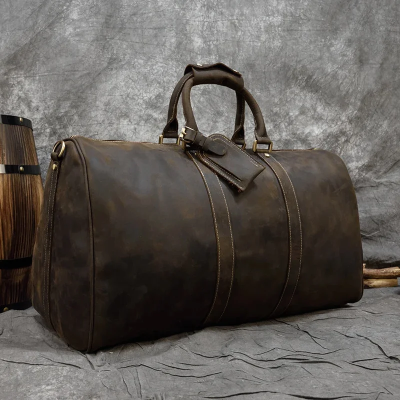 

60cm Vintage Mens Leather Travel Bag Real Weekender Overnight ling Handbag For 3 days Business