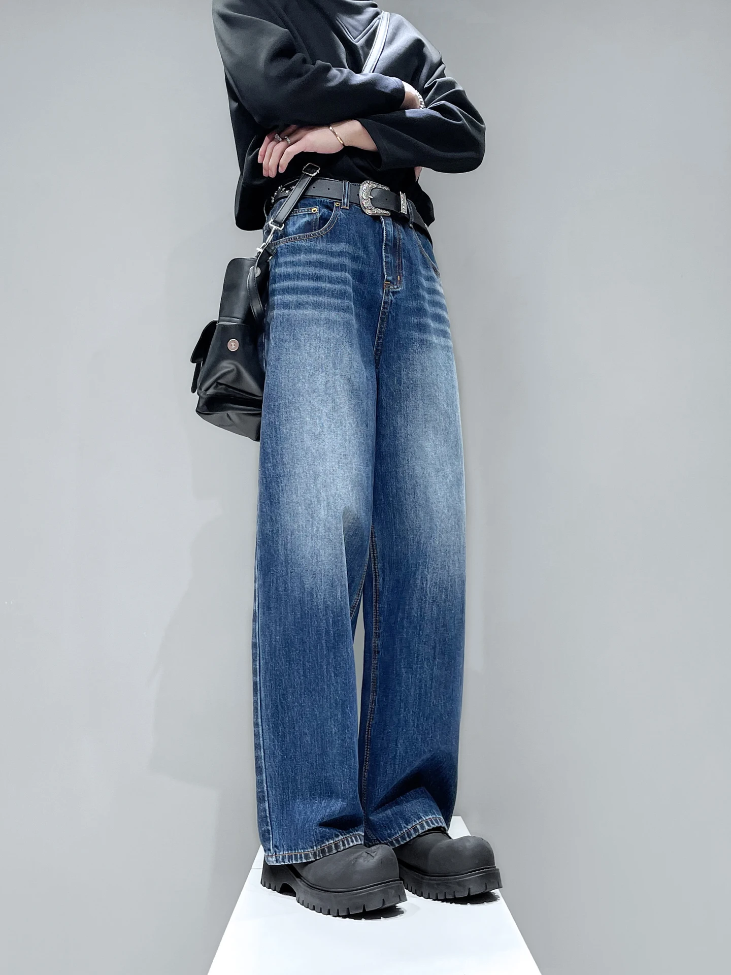 

Original American Retro Blue Waed Straight Leg Men's Jeans Casual Loose Long Trousers Autumn Spring Season Youth Faion