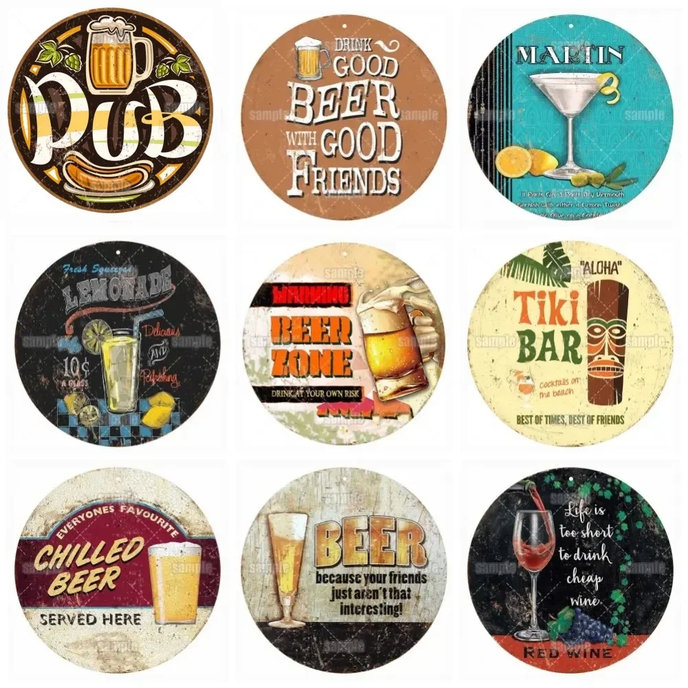 Vintage Drink Beer Wooden Sign Retro Round Plaque Sign Alcohol Drinker Sign Bar Pub Club Man Cave Home Wall Hanging Decoration