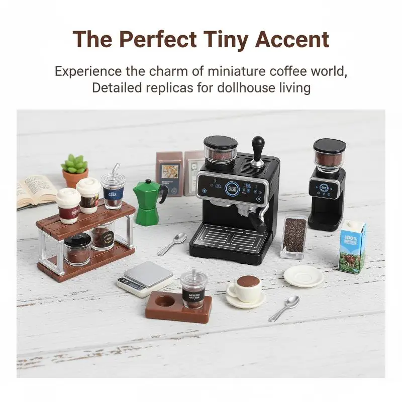 1:12 Dollhouse Miniature Coffee Machine Cup Set Durable Drop-Resistant Kitchen Model Toy for Kids Daily Play Dollhouse Decor