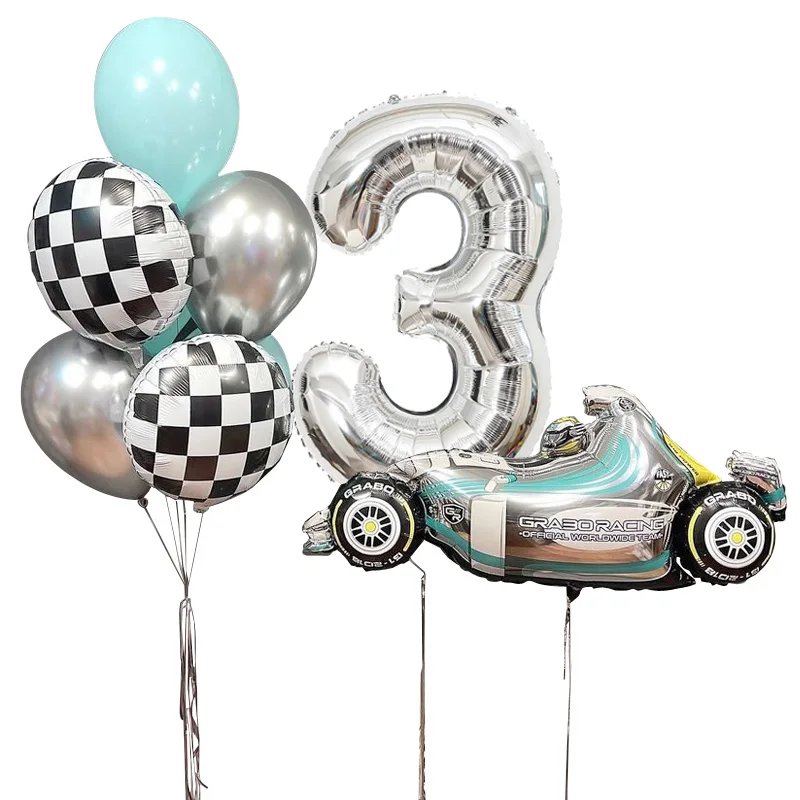 9Pcs Racing Car Foil Balloon 40inch 123 Number Helium Ballons Round Tyre Globos Happy Birthday Party Decorations   Kid Baby Show