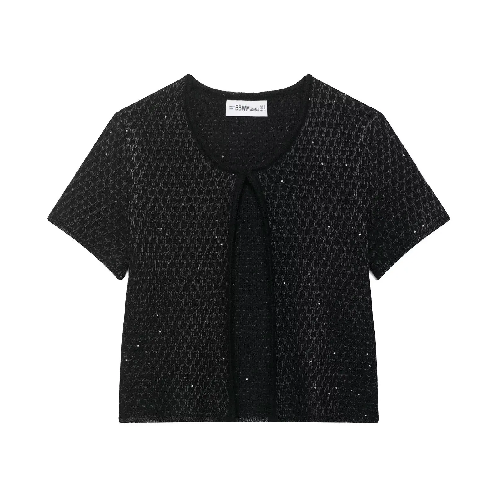 Set lavorato a maglia a maniche corte decorato con perline versatili da donna nuove estive all'ingrosso Top versatile a maniche corte e design con scollo all'americana