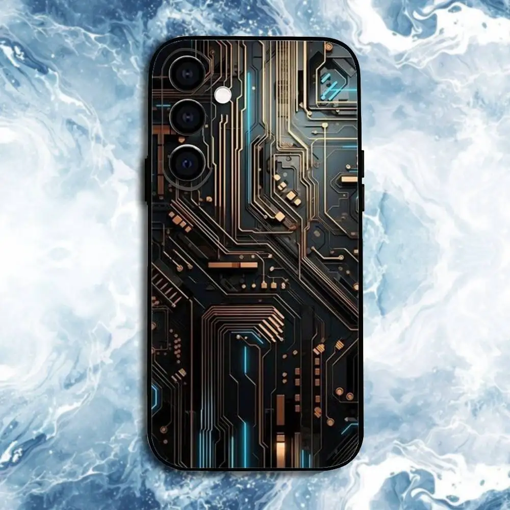 حافظة هاتف ai بتقنية لوحة الدائرة لهاتف سامسونج جالاكسي A73، A72، A71، A70، A53، A52، A51، غلاف أسود ناعم آخر