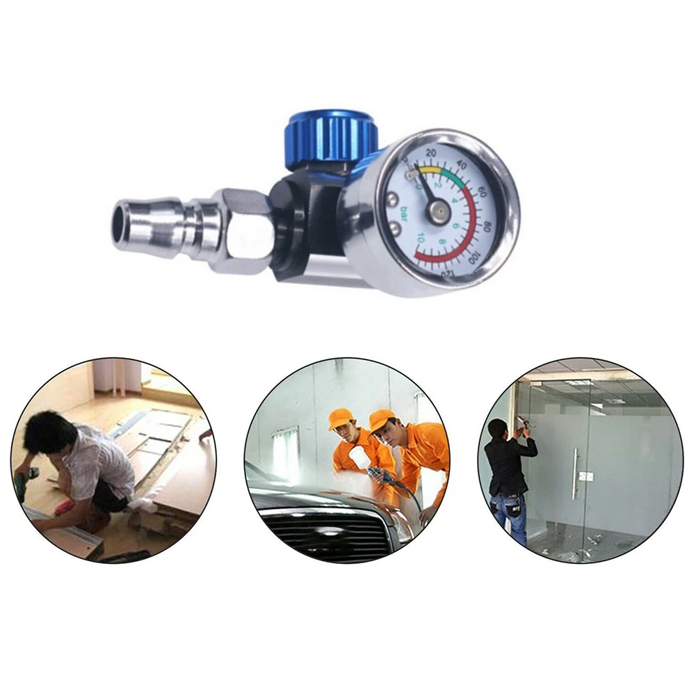 

ABLG 1/4 Inch Bsp Mini Air Regulator Valve Tool Durable Small Tail Pressure Gauge With Nozzle For Spray Tool