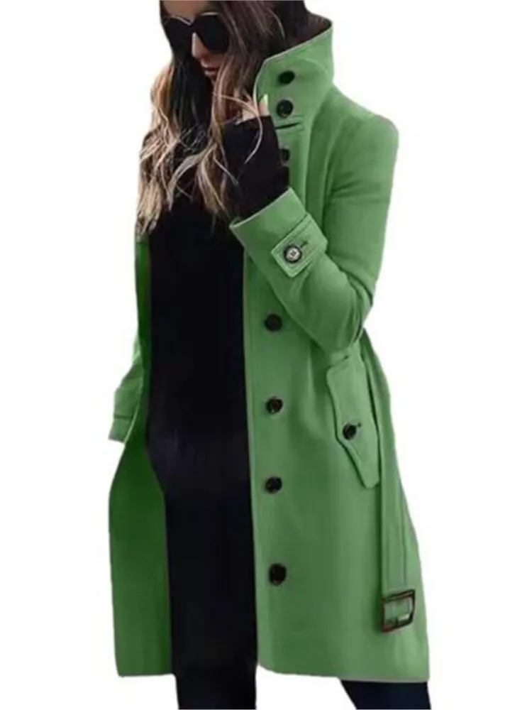 Women's New Woolen Coat Outerwears Autumn Winter Warm Female Jackets Single Breasted Turn-down Collar Long Women's Clothes