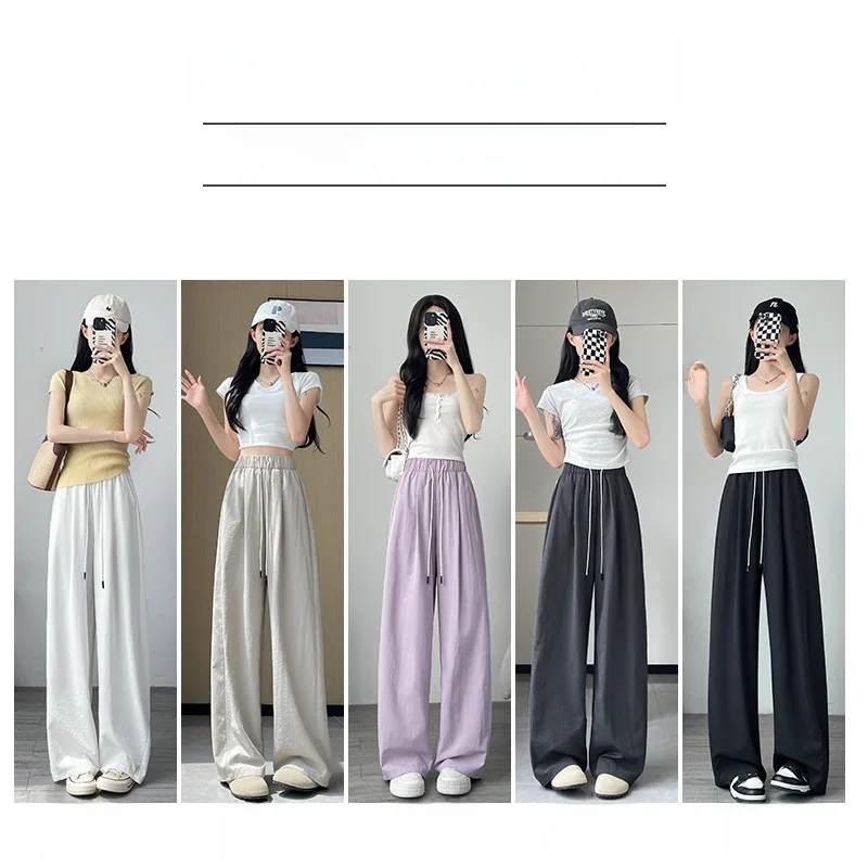 Purple High Waist Draped Ice Silk Wide Leg Pants Women's Summer Thin New Sle Bend Knife Pants Sun Protection Qui Dry Spor...
