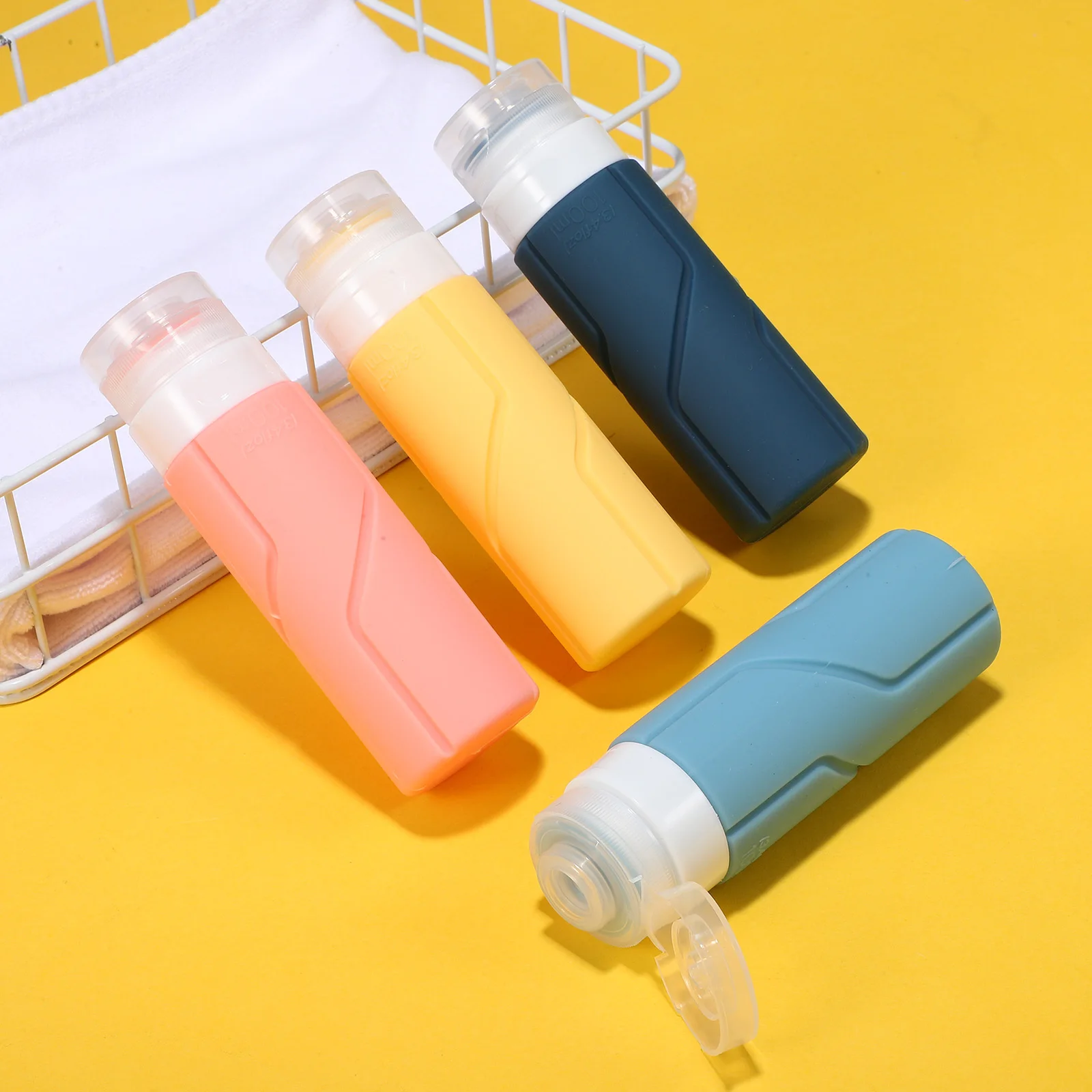 

4Pcs Travel Bottles Silicone Refillable Toiletry Containers Lightweight Portable Set for Shampoo Lotion Camping Business