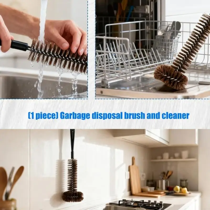 Rounded Head Disposal Cleaner Brush with Long Plastic Handle for Manual Scrubbing Inside Disposals and Around Sink Drains 37JD