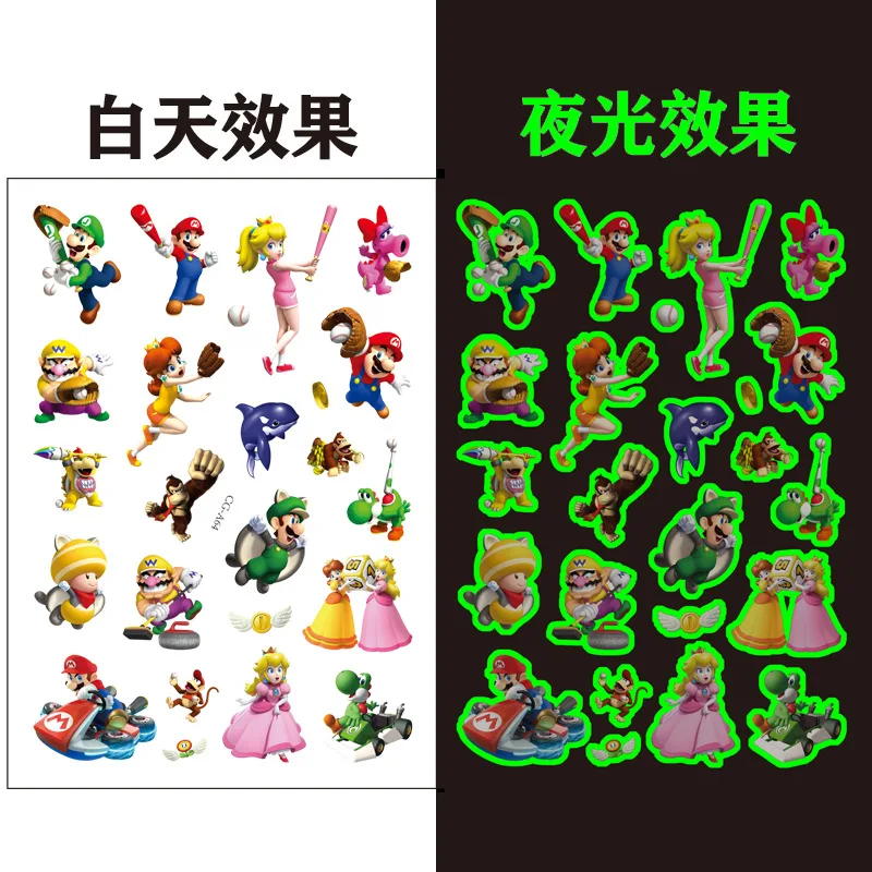 Super Mario Bros Luminous Tattoos for Kids Temporary Tattoos Stickers Boys Girls Glow Birthday Party Supplies Gift for Children