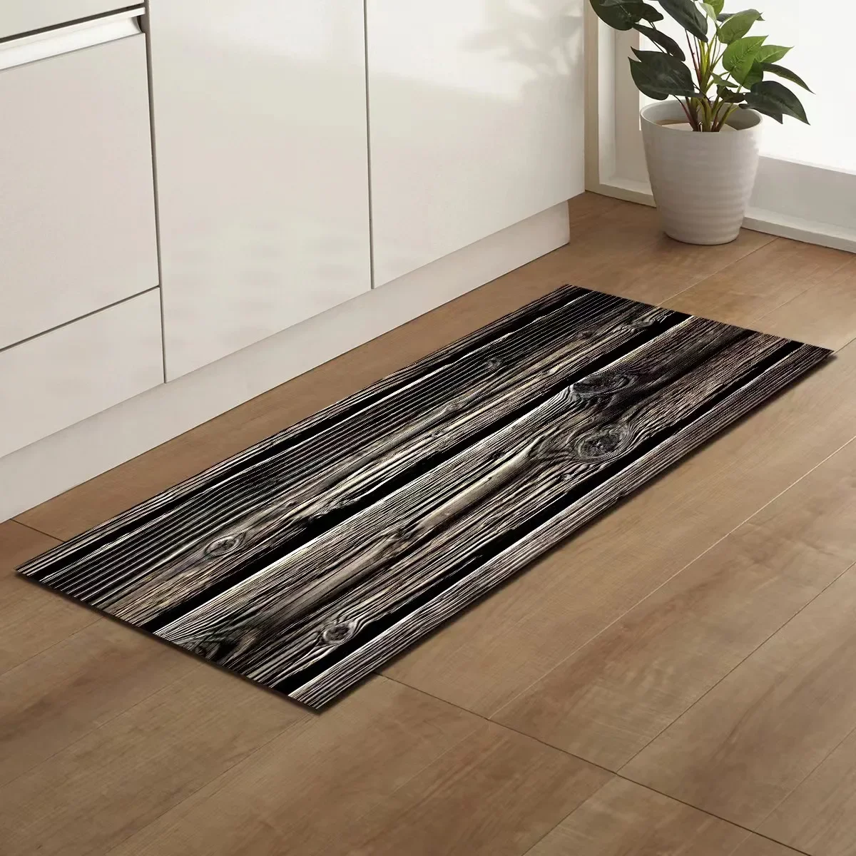 Wood Grain Household Crystal Pile Carpet Kitchen Doormat Bathroom Bedroom Absorbent Non-Slip Carpet