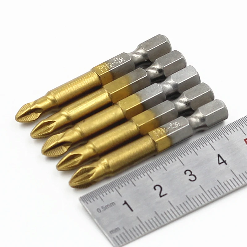 5 ~ 10pc 1/4 "punte per cacciavite elettrico antiscivolo con gambo esagonale punte per cacciavite rivestite in titanio punta per cacciavite elettrico magnetico PH2