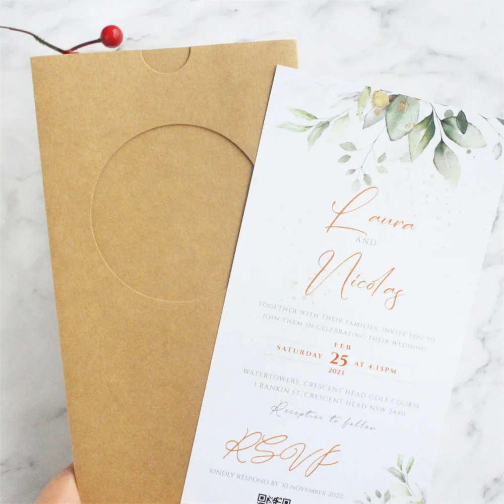 10.5X21CM Invitation Card Menu Pocket Customized Text Printing Wedding Quinceañera Invitation Sets Multi Colors