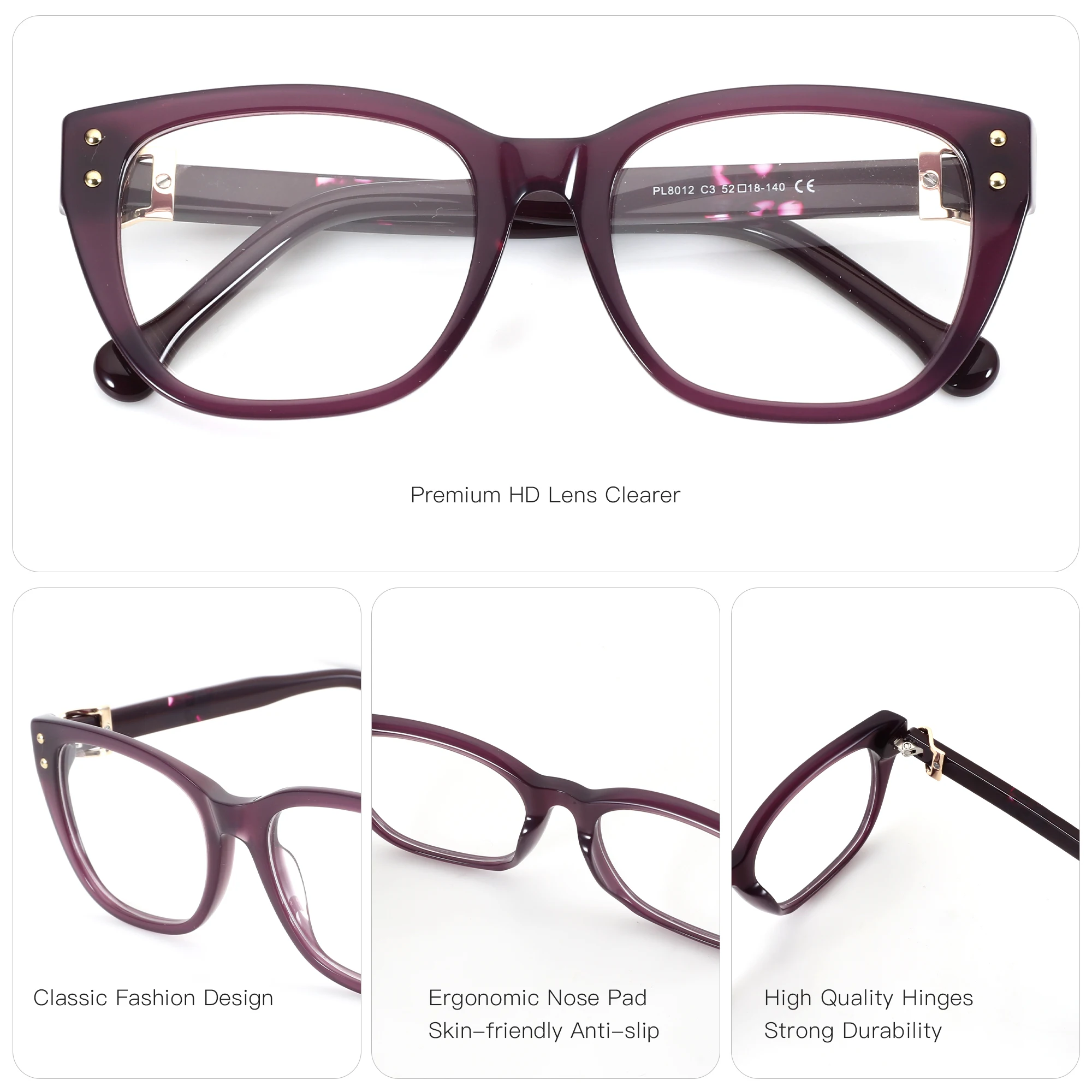 نظارات طبية نسائية من ZENOTTIC مقاس M بإطار فراشة من الأسيتات وعدسات قصر النظر متعددة البؤر