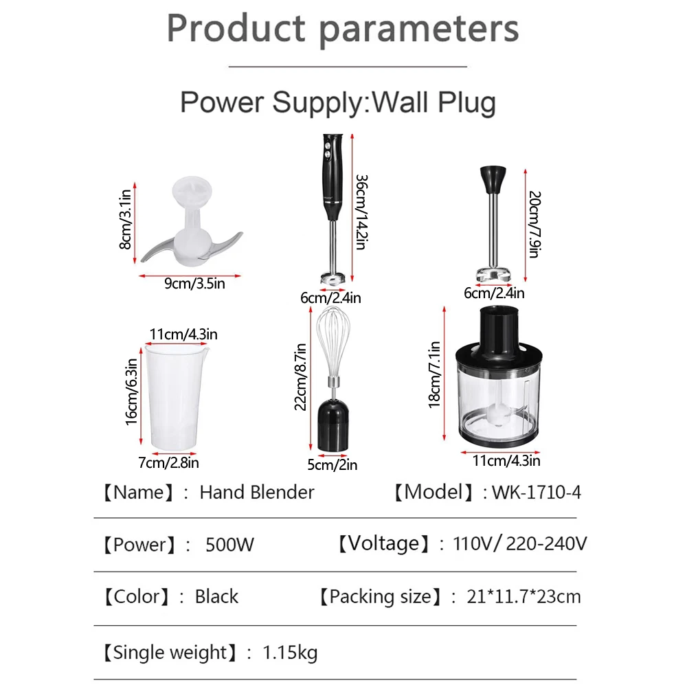 1 Wielofunkcyjny robot kuchenny Sokany typu Plug 500 W z 2-stopniową regulacją i odłączaną konstrukcją, wielofunkcyjny 4 w 1
