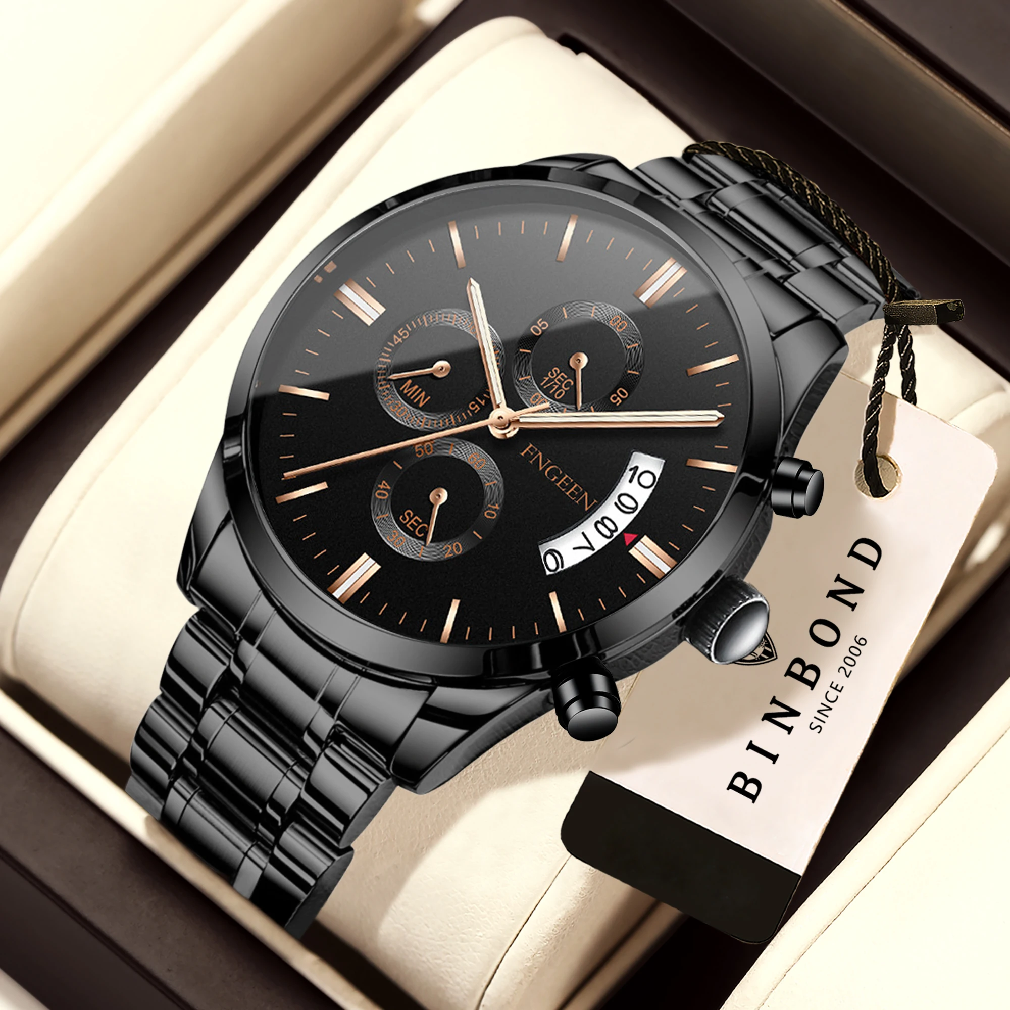 BINBOND Authentic Brand Precise Quartz Watches For Men Luxury Luminous Waterproof Auto Date Sturdy Men's Watch Casual Reloj
