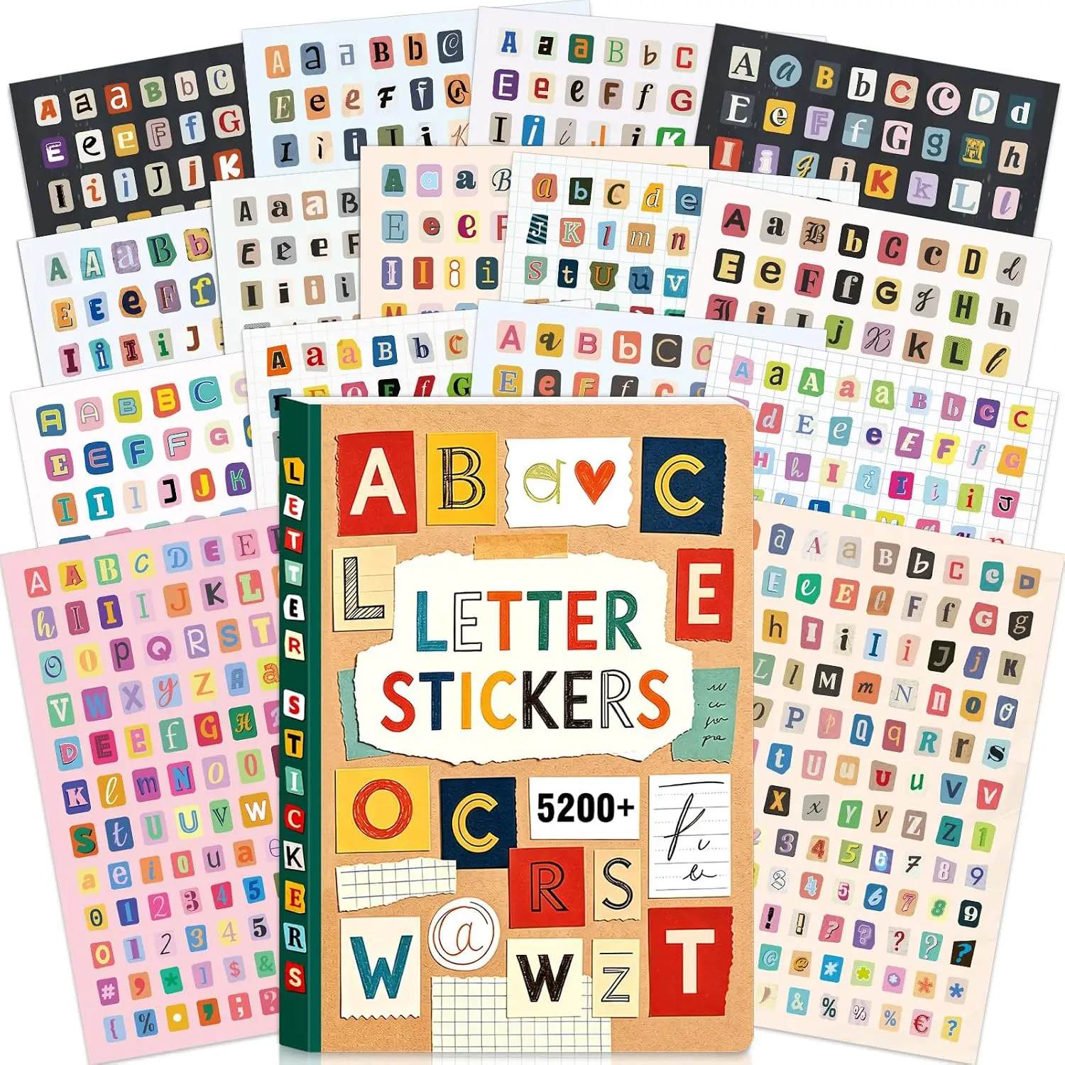 5200Pcs+/48Sheets Self Adhesive Colorful Alphabet Stickers Number Stickers for Scrapbooking Vinyl Vintage Sticker Book