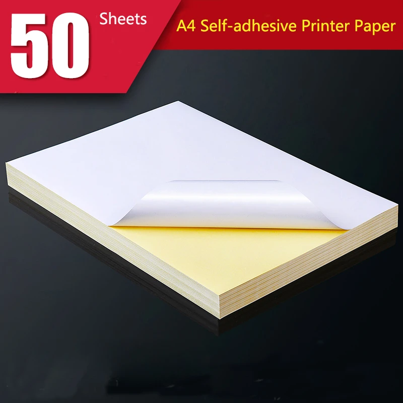 New 50 Sheets A4 White Self Adhesive Sticker Label Matte Surface Paper Sheet for Laser Inkjet Printer Copier Craft Paper