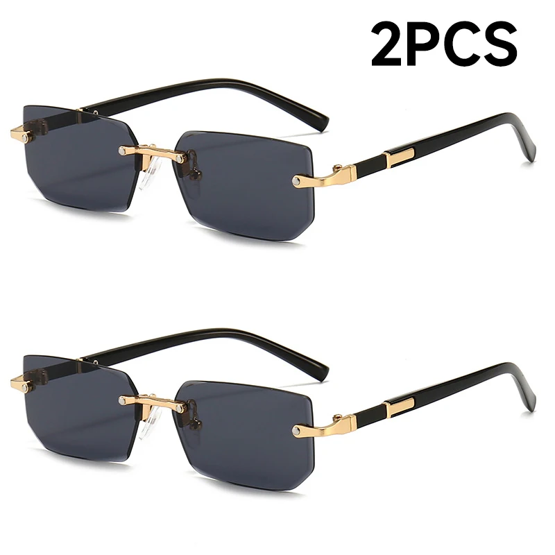 1PCS/2PCS/3PCS Randloze Zonnebril Rechthoek Mode Populaire Vrouwen Mannen Shades Kleine Zonnebril voor Vrouwelijke Mannelijke Reizen Oculos