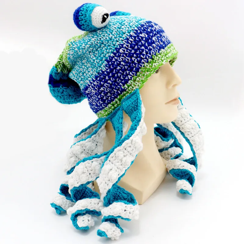 Hat Knitted Hat Cartoon Octopus Halloween Wacky hat Unisex Funny Hat Warm Sea Party Weird