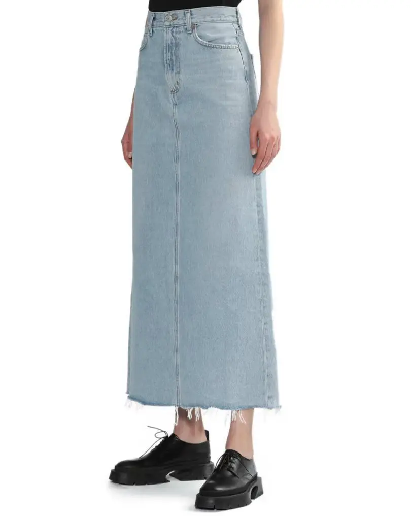 Women midi skirt High waisted back slit denim long skirt