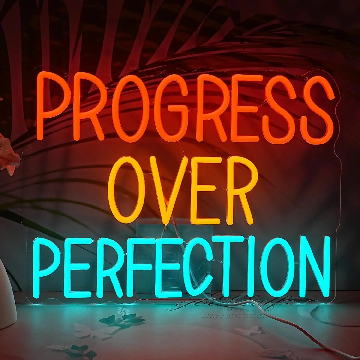 Progress Over Perfection Neon Sign USB Dimmable LED Neon Lights For Bedroom Office Gym Classroom Wall Backdrop Decoration Gifts