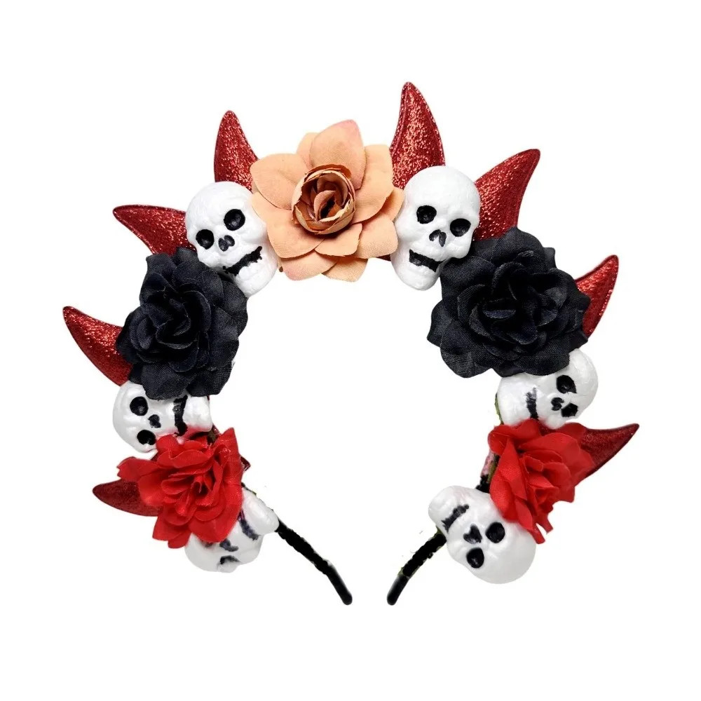 

Exaggerated Skull Head Headband Simulation Bat Colorful Halloween Hair Hoop Funny Halloween Decor Gothic Flower Hairband Party