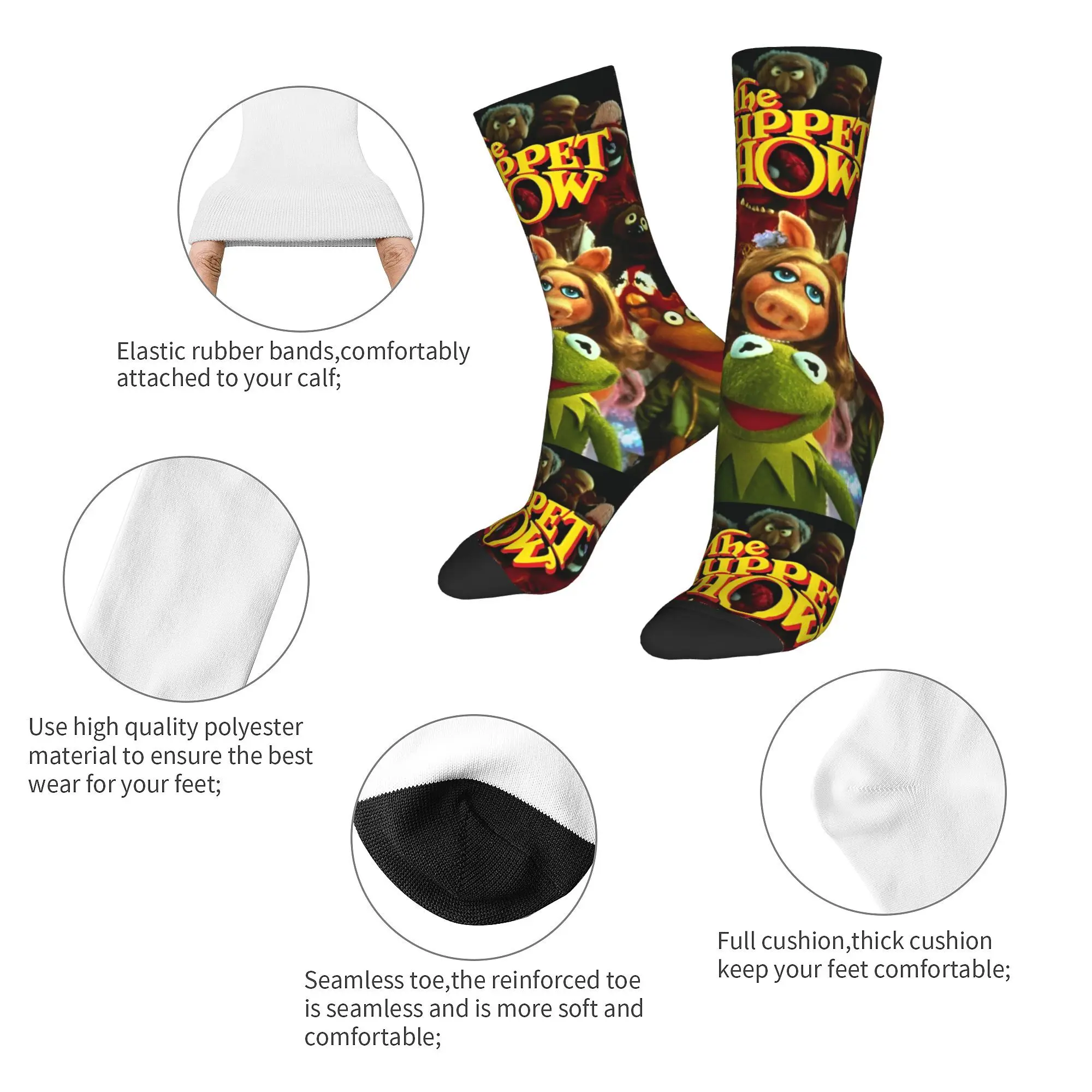 Crazy Design The Muppet Show Kermit the Frog Basketball Socks Movie TV show Polyester Middle Tube Socks for Women Men Breathable