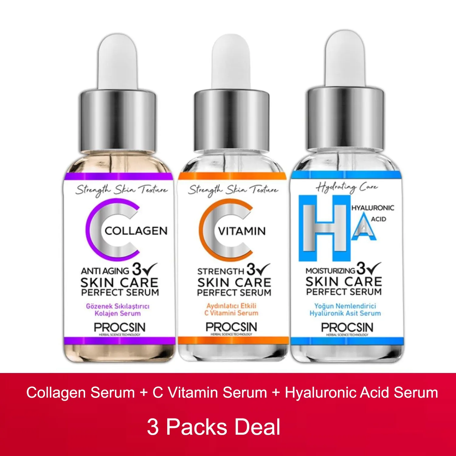 

Procsin Hyaluronic Acid Vitamin C Serum Anti Aging Collagen Serum 20 ML 3 Packs Deal Beauty Skin Care Makeup