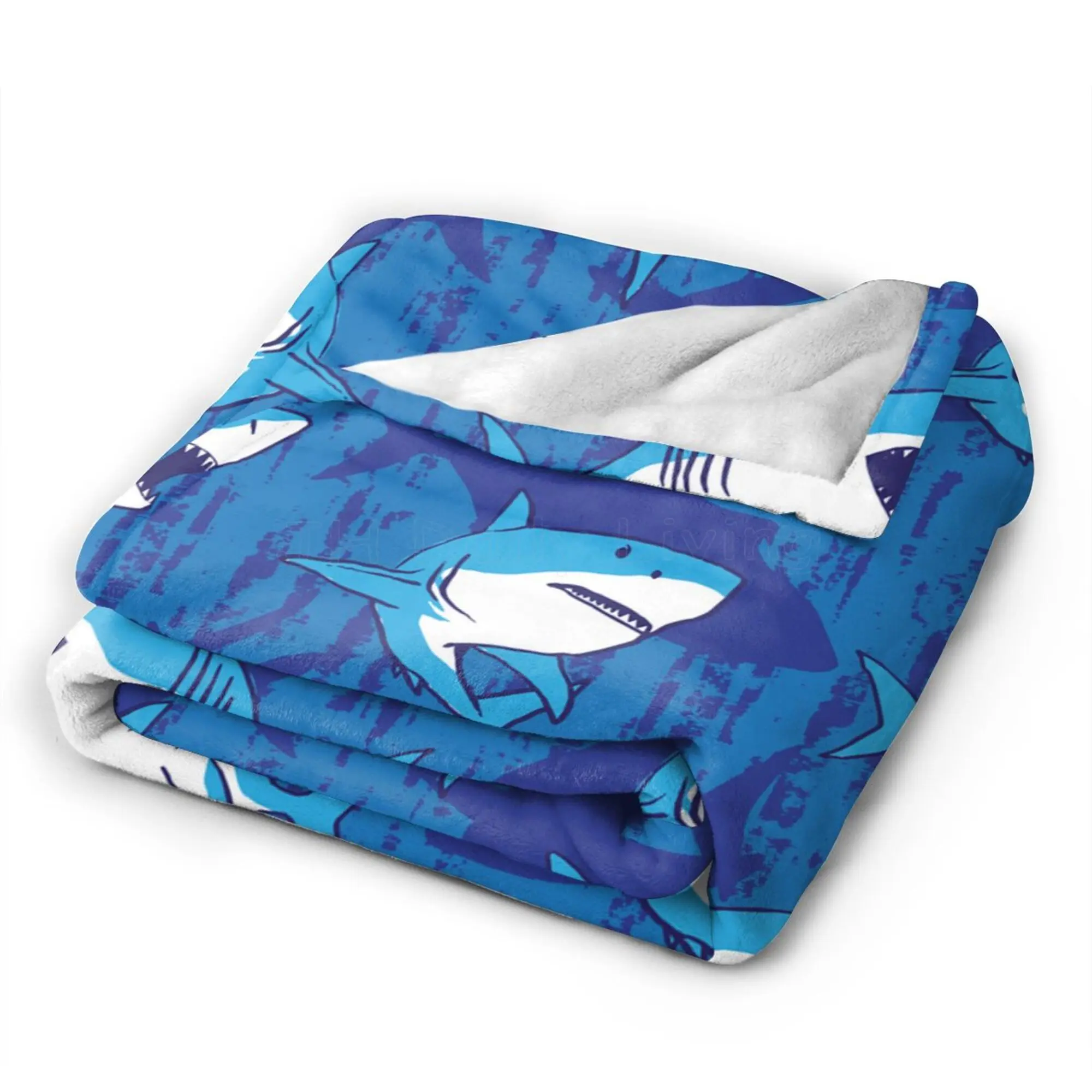 Cute Blue Sharks Flannel Fleece Throw Blanket Women Men Boys Girls Lightweight Soft Warm Blanket for Couch Sofa Bed Travel Hotel