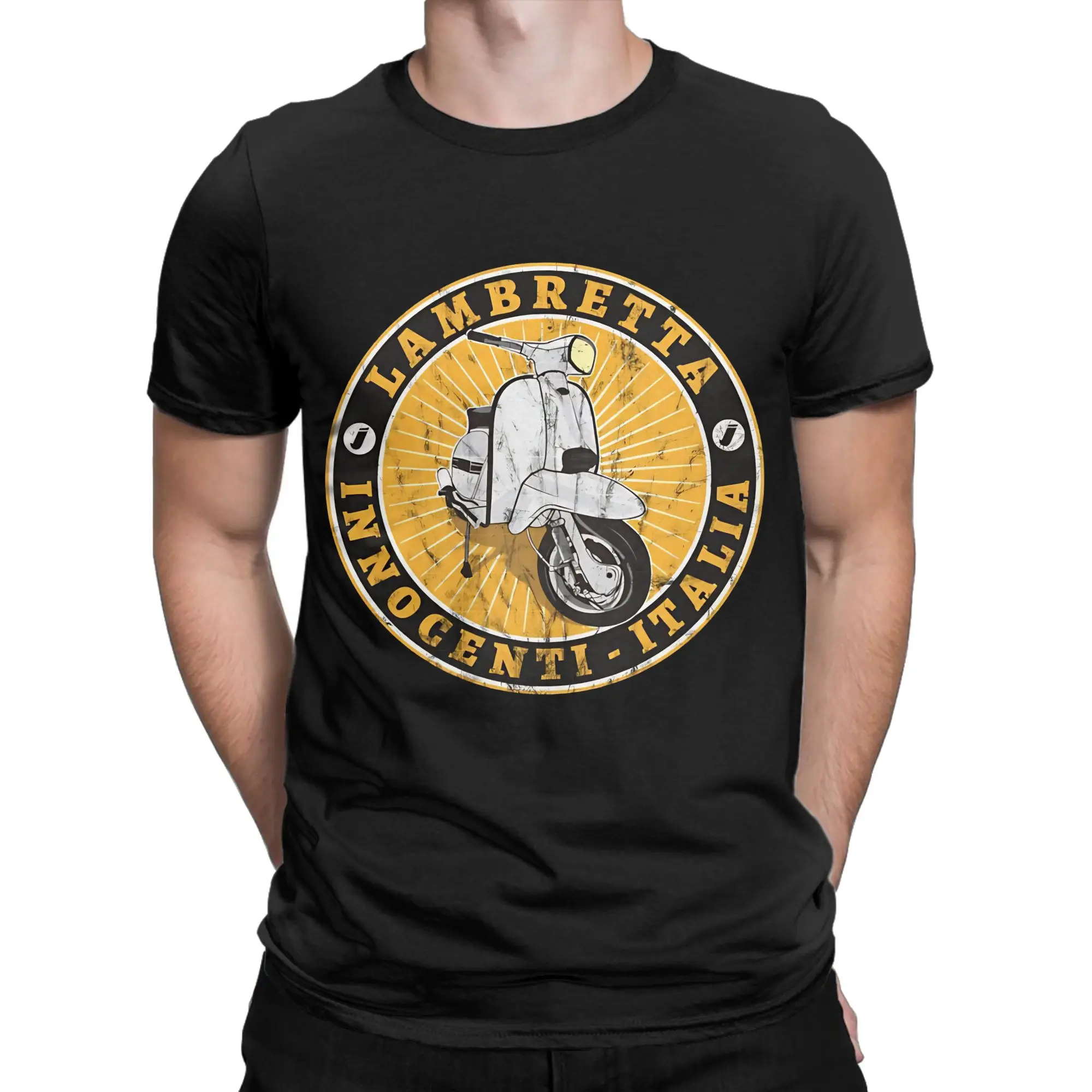 Lambretta Innocenti Italian Badge in distressed style Oversized Funny 100% Cotton T-Shirt Lambretta Tops Tees For Men