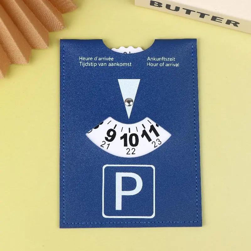 Blue PU Leather Parking Disc 4 Language Waterproof Car Parking Timer Universal European Vehicle Arrival Time Plate