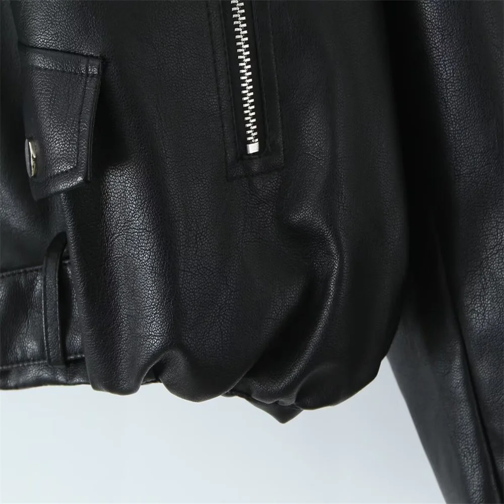 Winter new women's fashion stand up collar long sleeved zipper PU jacket jacket