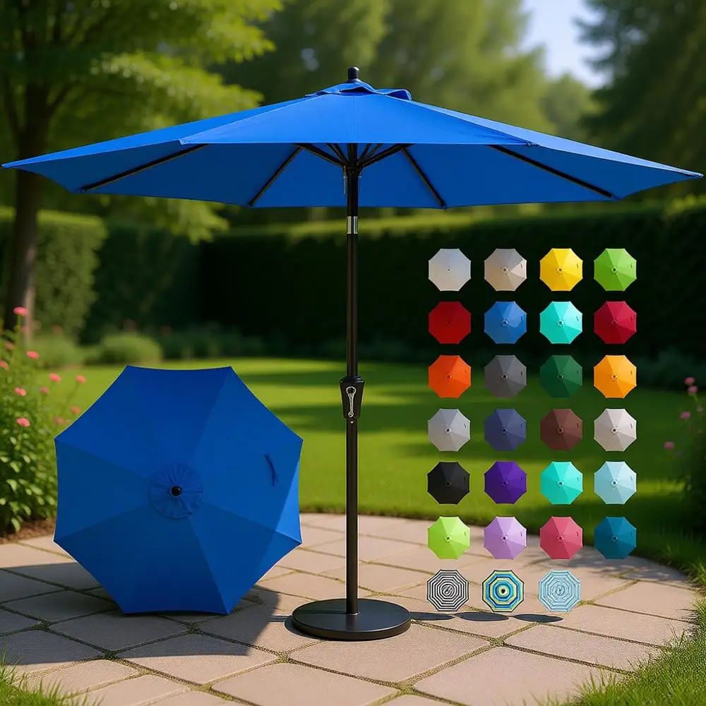 

Push Button and Crank Outdoor Patio Umbrella with 8 Ribs, UV Protection and Waterproof, Ideal for Garden, Deck, Backyard, Pool i