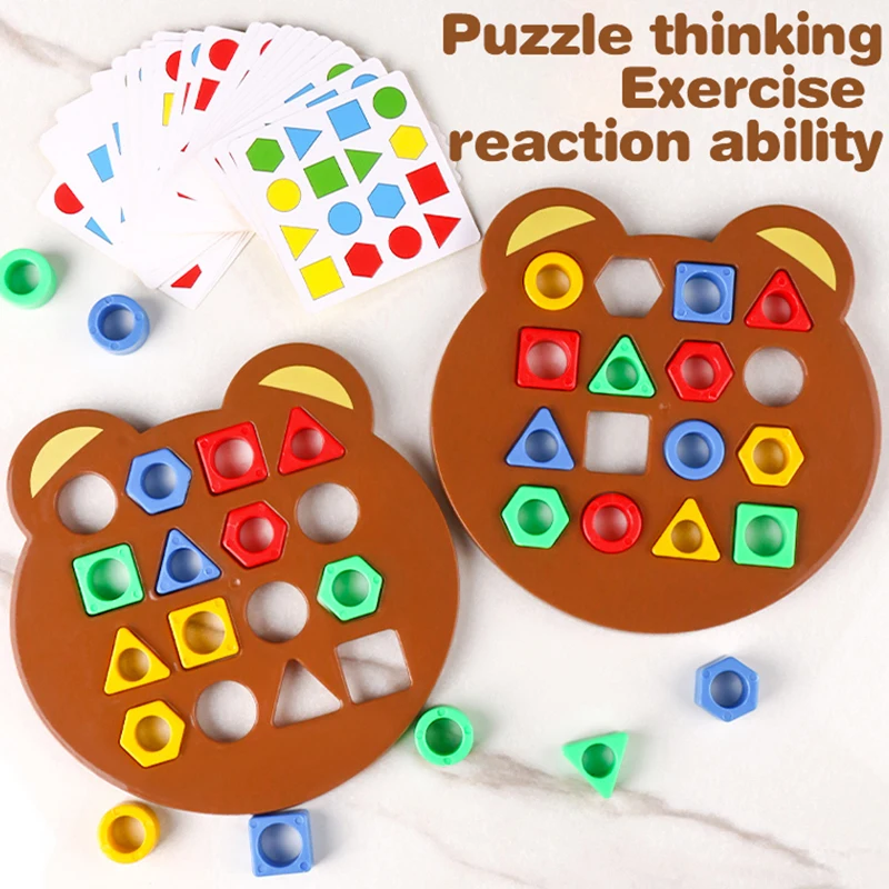 Children'S Early Education Puzzle Bear Geometry Matching Montessori Education Block Parent Child Interactive Board Game