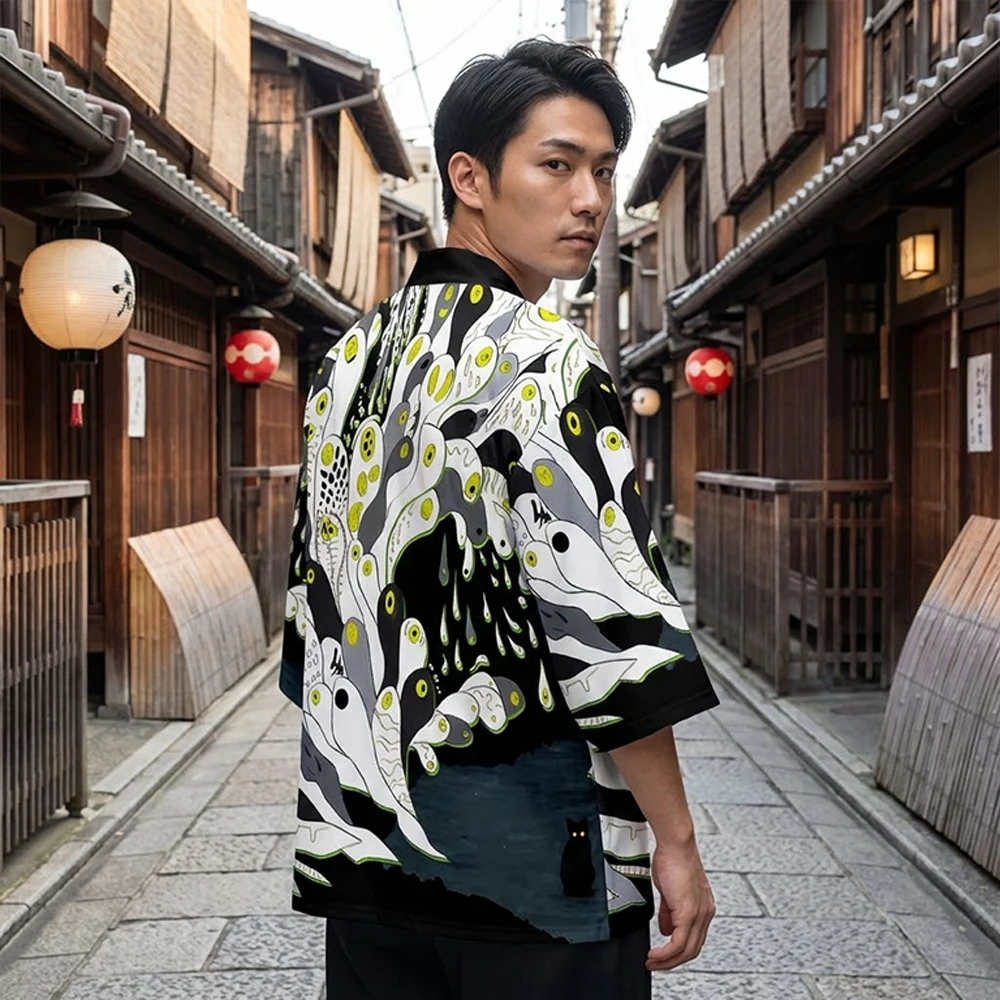 

Men's Japanese-Style Haori Kimono Cardigan Summer Casual Beach Open-Front Yukata WIFRU Harajuku Street Style Lightweight Jacket