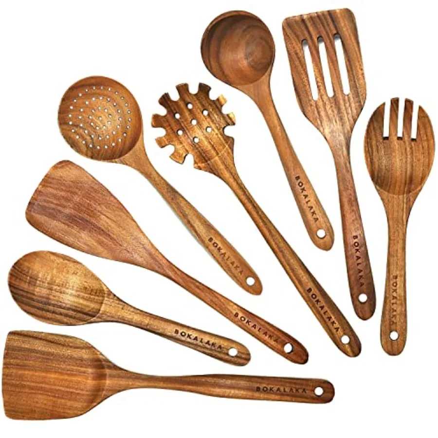 

Teak Wooden Spoons for Cooking - 8Pcs Kitchen Utensils Set With Spatulas