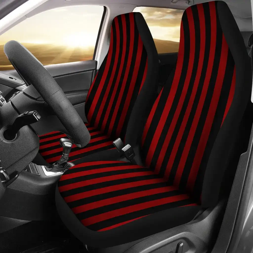 Black and White Striped Car Seat Covers, Car Accessories Seat Cover Gifts Idea,Pack of 2 Universal Front Seat Protective Cover